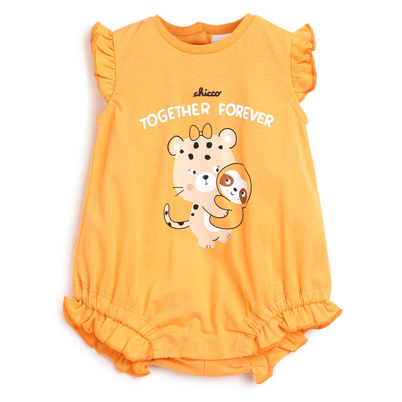 Girls Light Orange Printed Short Sleeve Rompers image number 0